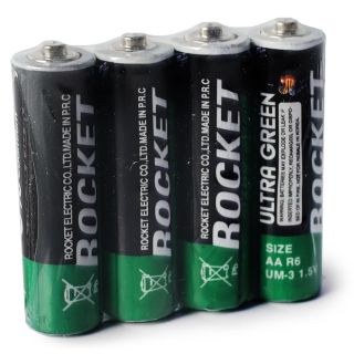 Baterías AA ROCKET De 1.5 V R6 Negras Con Verde Set De 4 Pilas Medida 4 Cm | R6