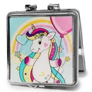 Espejo Doble De Bolsillo Chico Con Estampado De Unicornios 6.5 Cm | XH6037