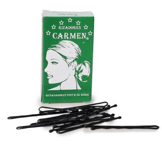 Pasadores De Metal Carmen En Color Negro Ondulados Con Punta De Goma Caja Verde 6 Cm | PYM