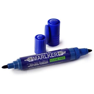 Marcador Escolar Permanente De Color Azul Doble Punta Delgada Y Gruesa 14.2 Cm | OVK-13