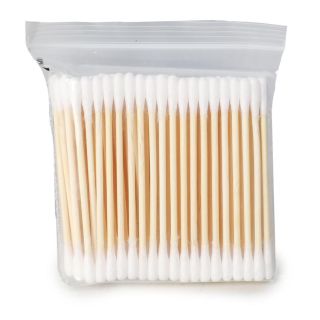 Cotonetes De Madera Color Café Con Doble Punta De Algodón Blanco En Bolsa 7 Cm | XH6006