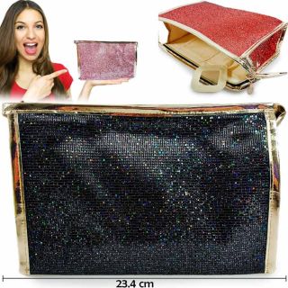 Cosmetiquera Rectangular Grande Tela Cuadritos Brillos | 1 Cosmetiquera | Modelo M218#1H-38