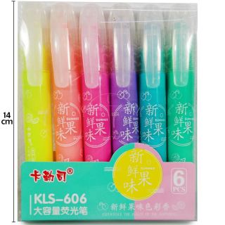 Estuche Con 6 Marcatextos Escolares En Colores Pastel Punta Bala Estampado Frutas 14 Cm | CVB-657