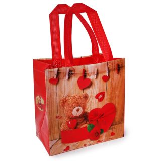 Bolsa De Asa Ecológica Mediana Estampada Osos Con Flores Y Globos Corazón 23 x 22 Cm | ZXQ01319