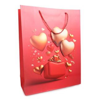 Bolsa Regalo Grande Estampada Globos Corazones 3D Brillos 32 X 26 Cm | ZXQ01333