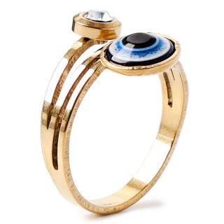Anillo Acero Con Ojo Turco Espiral Color Dorado Piedra Y Grabado Líneas Tamaños | KUN-72