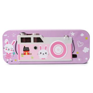 Lapicera Escolar Metal Rectangular Colores Grabada Camara Conejos Colores 20.7 Cm | 55-120A