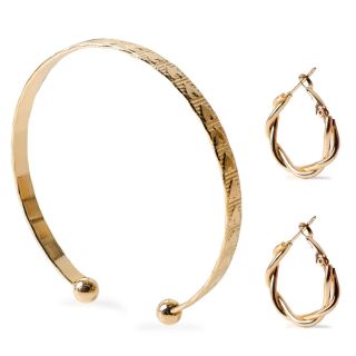 Pulsera Y Arracadas De Metal Grueso En Color Dorado Grabadas En Bolsa De 10.5 Cm | HU-SP918