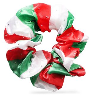 Dona Grande Elástica De Tela Brillosa Tricolor Verde Blanco Y Rojo Con Pedrería 10 Cm | HM26J-106