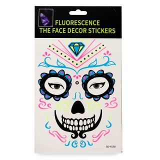 Tatuaje Facial De Catrina Grande En Colores Neón Modelos 20 Cm | SD-YG10