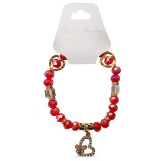 Pulsera Elástica Con Piedras De Cristal Y Corazones Con Dije Dorado 7 Cm | ZXQ02657