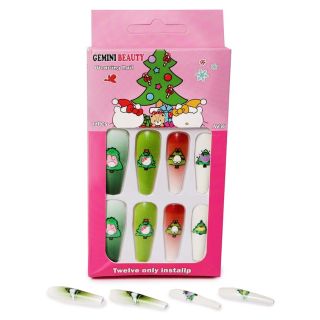 Uñas Postizas En Caja Rosa Largas En Punta Estampadas Animales Navideños 11.5 Cm | HU-JJ464