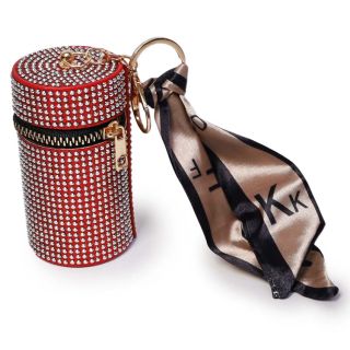 Monedero Mediano En Forma De Cilindro Con Piedras Colores Con Listón Y Arnés 9.4 Cm | HM-5A-006