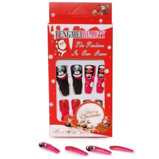 Uñas Postizas Largas Con Estampado Navideño Modelos En Caja Roja 12 Cm | MK-P-5
