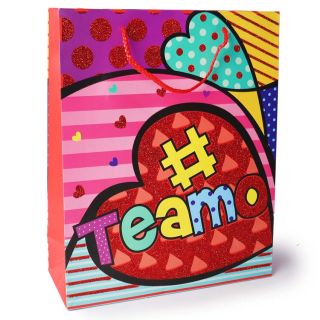 Bolsa Para Regalo Grande Estampada Corazones Glitter Colores 32 x 26 Cm | YM-S-2011-M