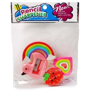 Bolsa Chica Con Sacapuntas Y Gomas Escolares Figuras De Colores 13 Cm | DLA-915