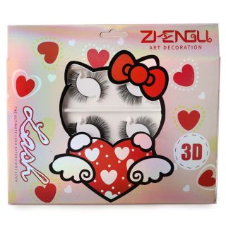 Pestañas Postizas Seminaturales 3D En Blister Tornasol Grabado Gatita Corazón 23.3 Cm | MK-P-38