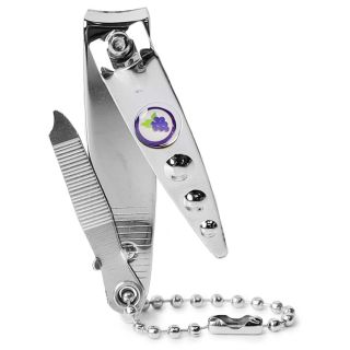 Cortauñas Chico Ovalado De Acero Plateado Con Lima Y Cadena Estampado 5.2 Cm | XH6573