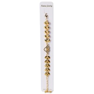 Pulsera De Metal En Color Dorado Plana Hojas Y Dije De Corazón Cubierto De Piedras 14.5 Cm | ZXQ03271