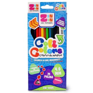 Colores Escolares De Madera Triangular 14 Piezas Con Sacapuntas De Metal 17.7 Cm | ZIN-0009