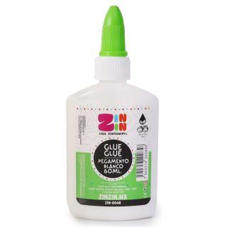Pegamento Escolar Líquido En Color Blanco De Secado Rápido Grande Tapa Verde 60 Ml | ZIN-0048