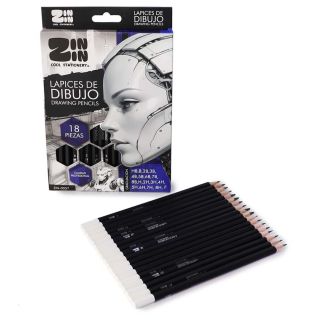 Caja Con 18 Lapices Escolares De Dibujo De madera Hexagonal Con Graduación De 18 Cm | ZIN-0057