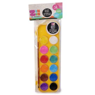 Estuche Con 12 Acuarelas Escolares En Estuche Rectangular Con Pincel 24.5 Cm | ZIN-0082