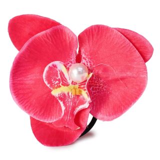 Coletero Para Cabello Elástico Grande Con Flor Orquídeas De Tela Varios Modelos Con Perla 11.5 Cm | MK-F-21