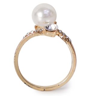 Anillo Delgado De Acero En Color Dorado Con Línea De Piedras Y Perla Modelos | MK-W-5