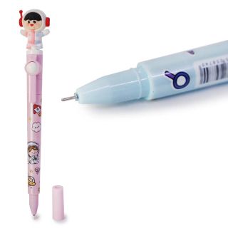 Pluma Escolar De Gel Tinta Negra Envase Estampado Y Figura Movible Astronautas 17.5 Cm | MK-P-03