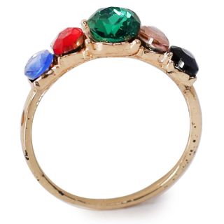 Anillo De Acero Delgado En Color Dorado Con línea De 5 Piedras Varios Colores | SJZ-365
