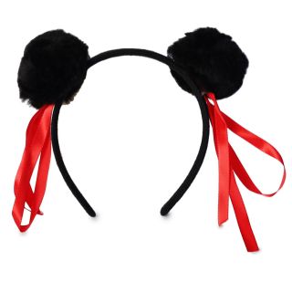 Diadema Para Cabello En Color Negro Forrada Con Pompones Negros Y Listones Rojos 14 Cm | TTK-1401