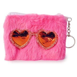Monedero De Peluche Mediano Rectangular Con Cierre Y Lentes Metalizados Brillos 12 Cm | LQB-3014