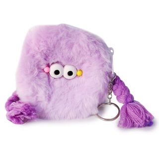 Monedero De Peluche Mediano Circular Con Cierre Caritas Y Trencitas Colgantes 10 Cm | LQB-3016