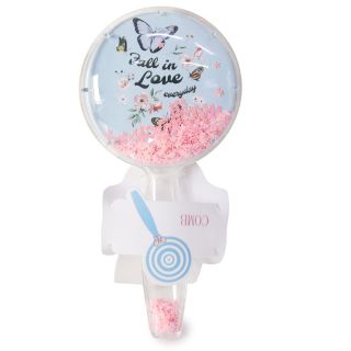 Espejo Mediano De Plástico Transparente Circular Con Mango Lentejuela Mariposas 18 Cm | ZXQ00097