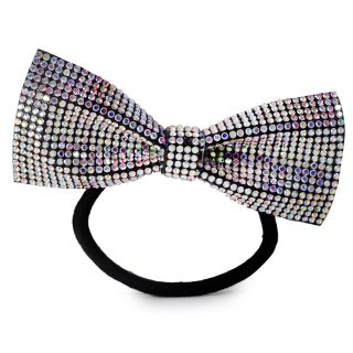 Coletero Para Cabello Mediano Elástico En Color Negro Con Moño Cubierto De Piedras 8.5 Cm | XQ-03-124