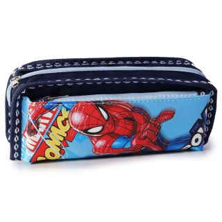Lapicera Escolar Grande Rectangular De Tela Estampada Araña Negro Con Azul 21 Cm | DY-BOX1206