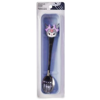 Cubiertos De Acero Inoxidable En Color Plata Tenedor Y Cuchara Con Conejo Cuernos Morados 17 Cm | XB-9123