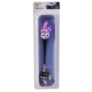 Cubiertos De Acero Inoxidable En Color Plata Tenedor Y Cuchara Con Conejo Orejas Moradas 17 Cm | XB-9123
