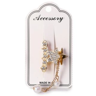 Pinza Para Cabello Chica De Metal En Color Dorado Cubierta De Piedras Y Perlas Colgantes 3.5 Cm | KUN-3564