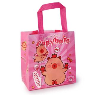 Bolsa De Asa Ecológica Textil Chica Con Estampado De Capibaras Varios Colores 23 x 22 Cm | HU-ZH1006