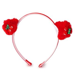 Diadema De Plástico Para Cabello Delgada Con Pompones y Cerezas De Acrílico 13 Cm | XQ-12-549