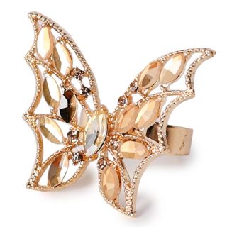 Anillo de Metal Grande En Color Dorado Y Plateado Ajustable Con Mariposa Piedras 3.8 Cm | XQ-12-532