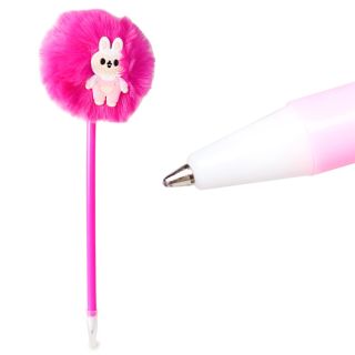 Pluma Escolar Grande De Punta Delgada Tinta Negra Con Pompón Y Muñeco De Goma 23 Cm | XQ-08-324