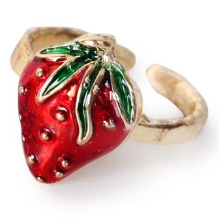 Anillo De Metal En Color Dorado Ajustable Con Figuras De Fresas Y Cerezas Con Piedras | XQ-09-430
