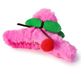 Pinza De Plástico Grande Rectangular Cubierta De Peluche Y Cerezas Para Cabello 12 Cm | XQ-11-505