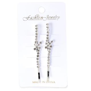 Pasadores Delgados De Metal En Color Plateado Con Línea De Piedras Modelos De 6 Cm | ZXQ03946