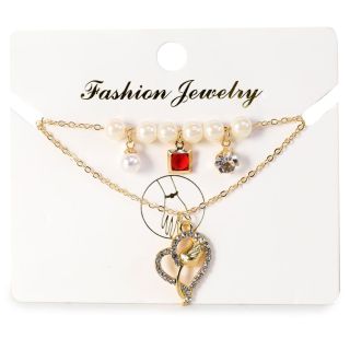 Pulsera De Metal En Color Dorado Cadena Delgada Con Dije Cubierto De Piedras Y Perlas 9 Cm | ZXQ003951