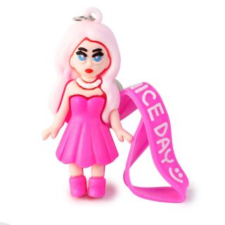 Llavero De Silicón En Forma De Muñeca Con Pelo Rosa Y Amarillo Correa 7 Cm | ZXQ01104