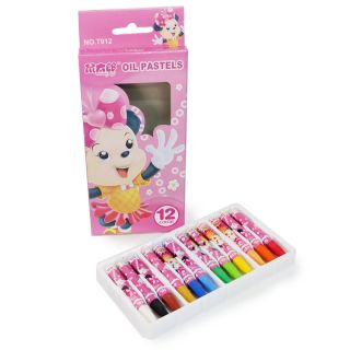 Crayones Escolares Chicos De Cera Estampados Ratón En Caja Rosa Con 12 Colores 17 Cm | T912